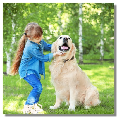 A big dog with a child