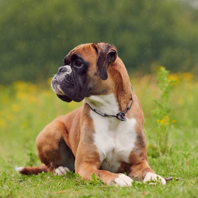 un boxer dans l'herbe, de profil