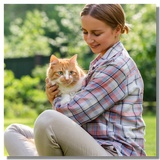 woman with cat on knees