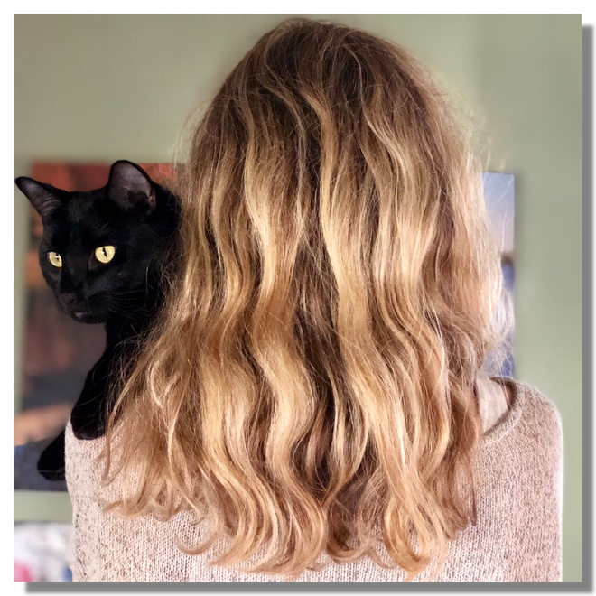 Un chat noir et sa maîtresse