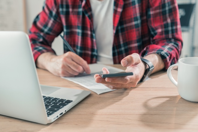 man searching online