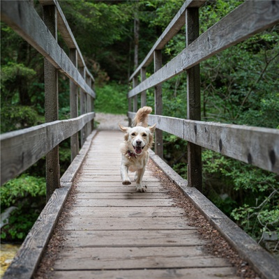 golden qui court sur un pont