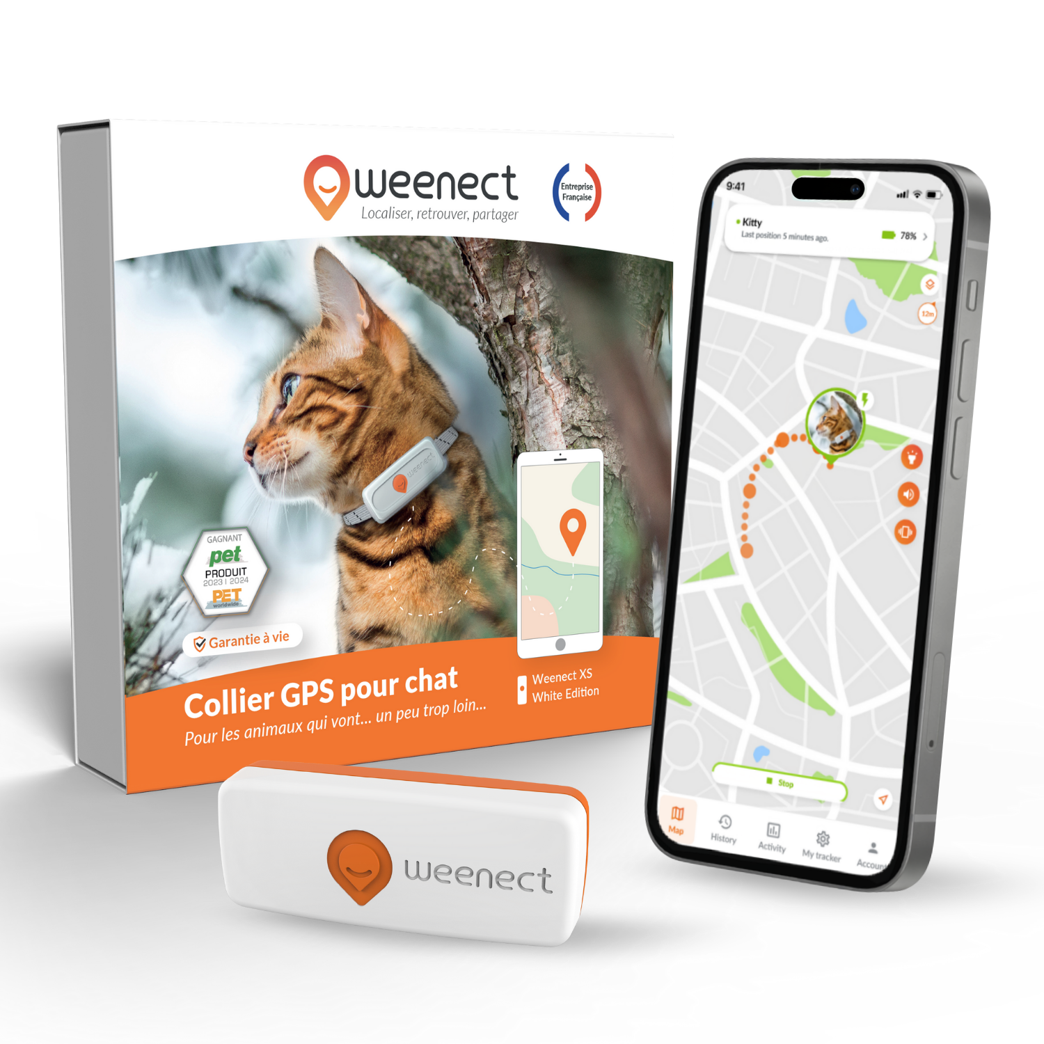 Weenect White Mini Gps Cat Collar - Xs
