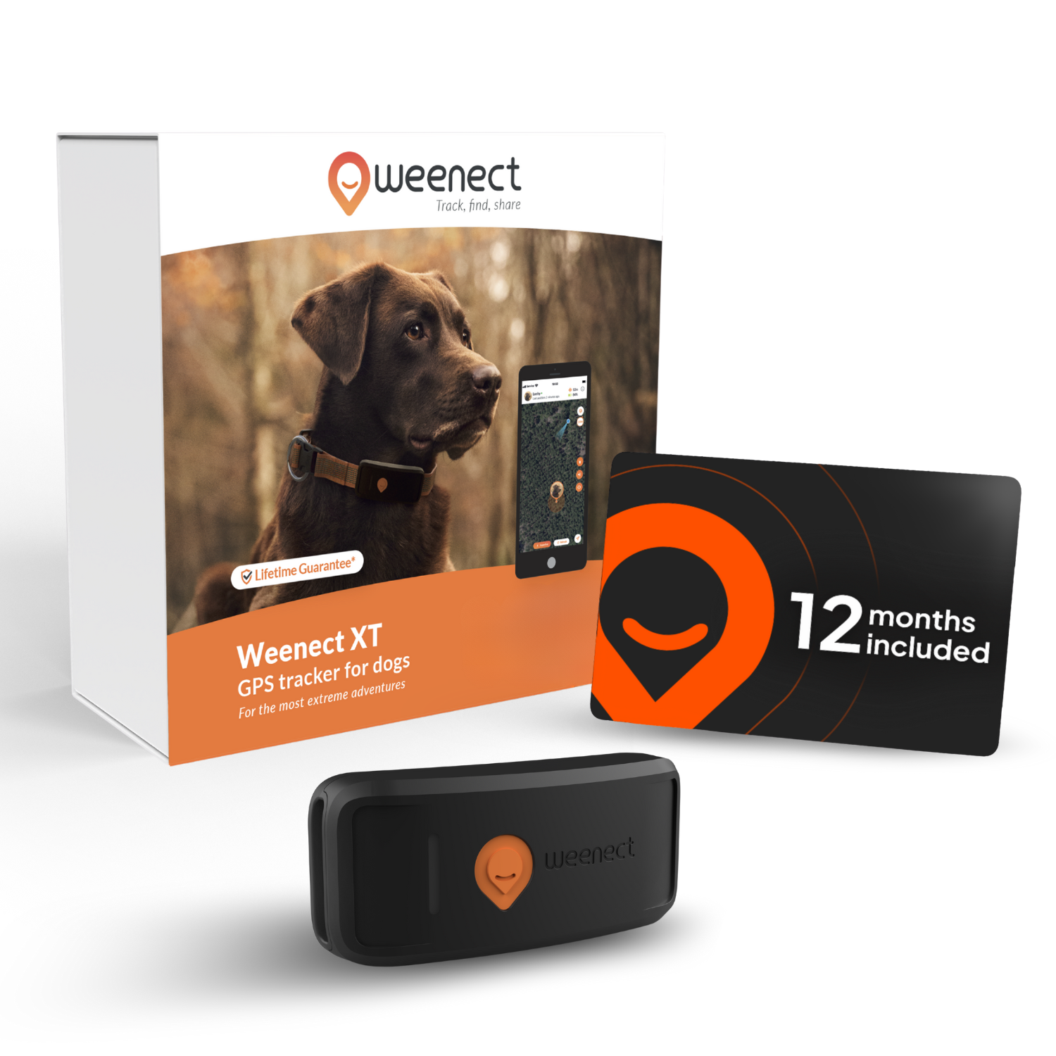 Weenect None Xt Pack | Gps Dog Tracker - Without Collar - Black | 1 Year Subscription Included