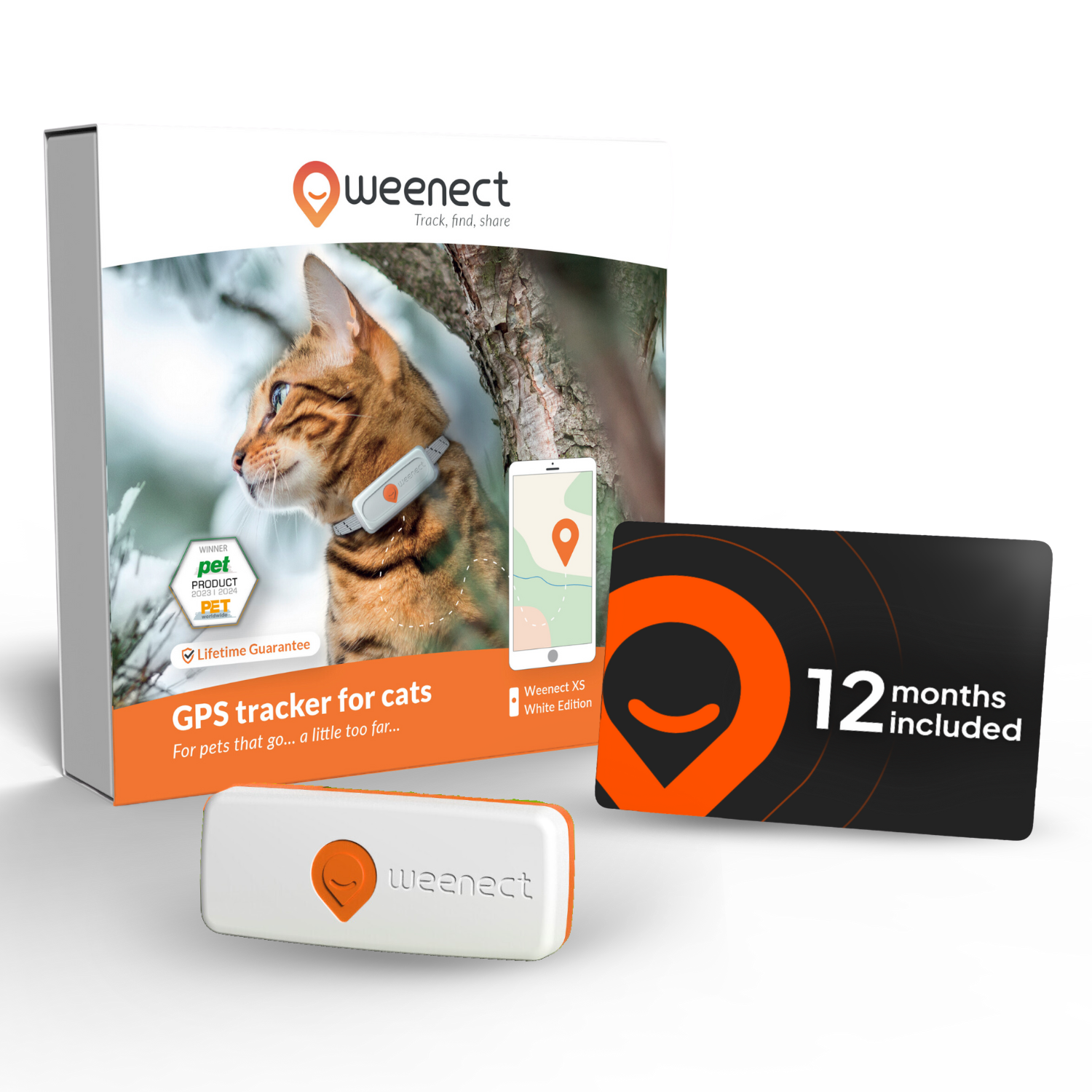Weenect White Xs Pack | Mini Gps Cat Collar - | 1-Year Subscription Included