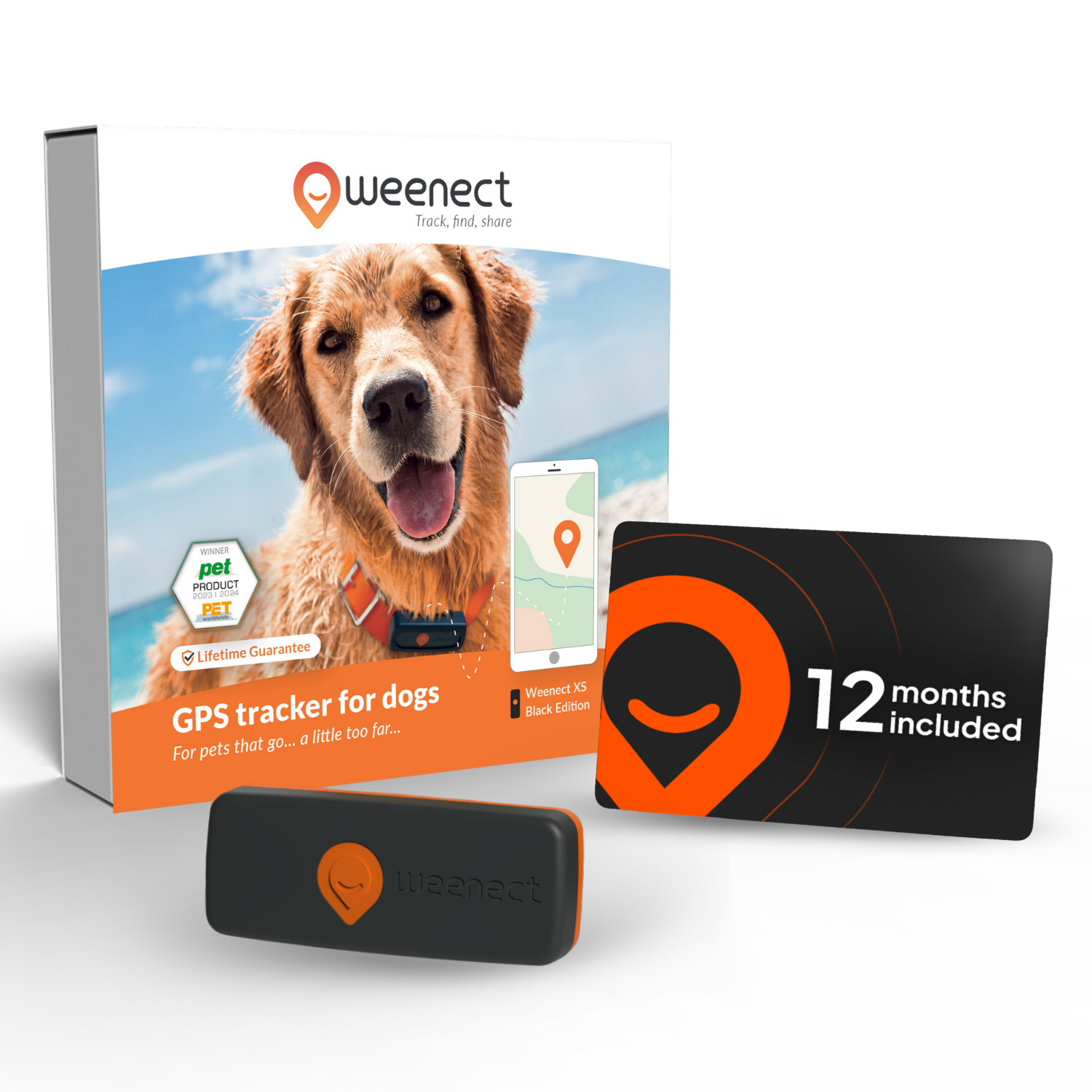 Weenect Black Xs Pack | Mini Gps Tracker For Small Dogs - | 1 Year Subscription Included
