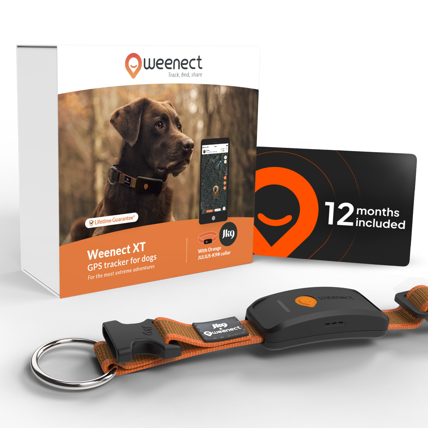 Weenect Orange Xt Pack | Gps Dog Collar - | 1 Year Subscription Included